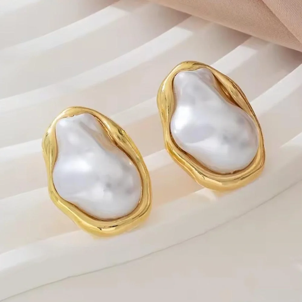 Gilded Baroque Pearl Heritage Studs Earrings